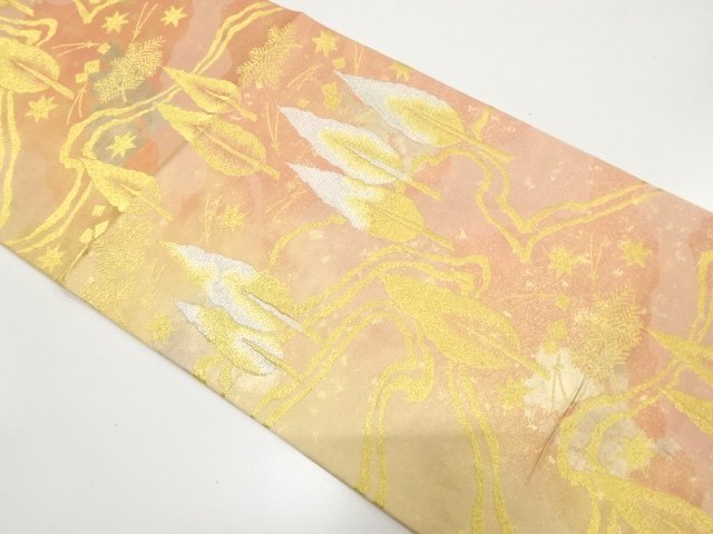 JAPANESE KIMONO / FUKURO OBI / WOVEN / PINE / MAPLE PATTERNS WOOD / MA